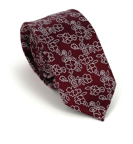 Cravate Slim Fleurs Bordeaux