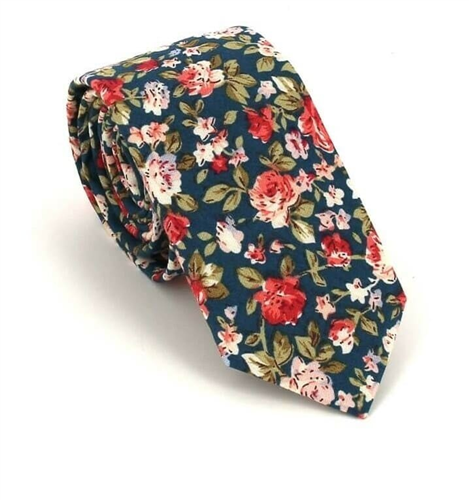 Cravate Slim Fleurs Vertes