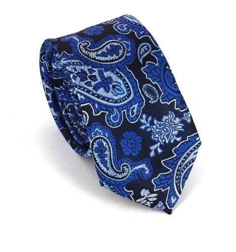 Cravate Étroite Paisley Bleue