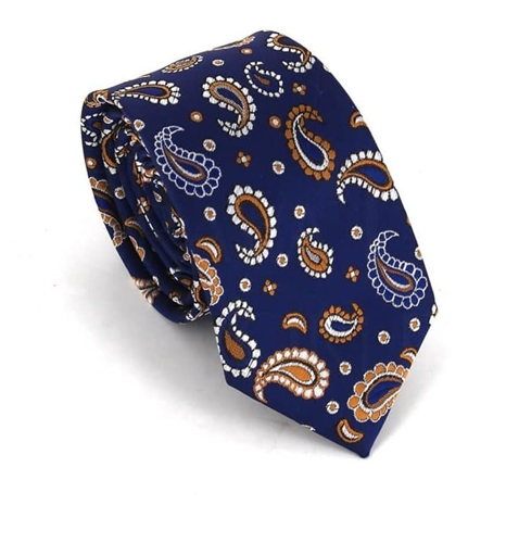 Cravate Étroite Paisley Bleu Marine