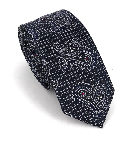 Cravate étroite Paisley bleue marine et noire