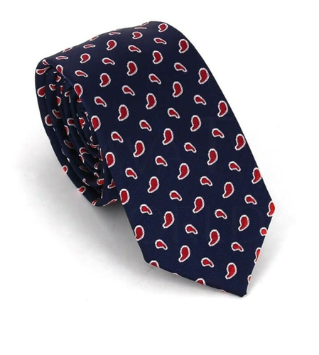 Cravate étroite Paisley bleu marine et rouge