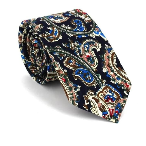 Cravate Étroite Paisley Bleu Foncé