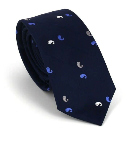 Cravate Étroite Paisley Bleu Foncé
