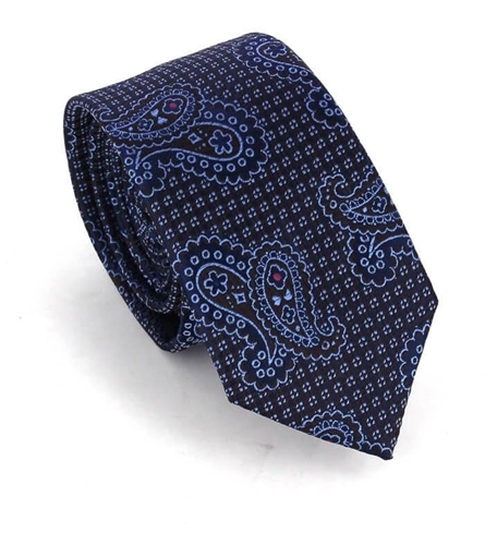 Cravate Étroite Paisley Céleste et Marron
