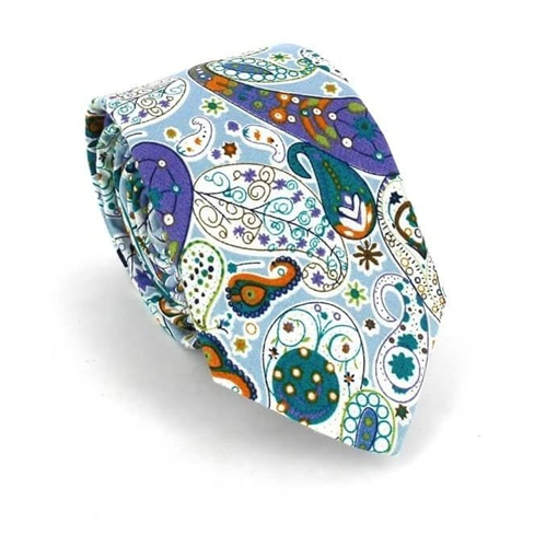 Cravate étroite Paisley bleue et verte