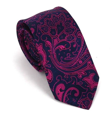 Cravate Étroite Paisley Fuchsia et Bleu Marine