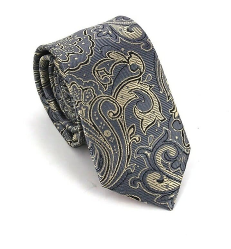 Cravate Étroite Paisley Grise