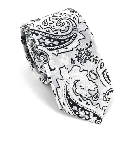 Cravate Étroite Paisley Gris Argent