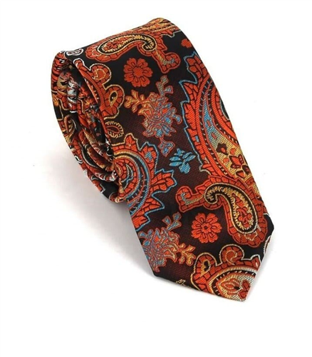 Cravate Étroite Paisley Orange