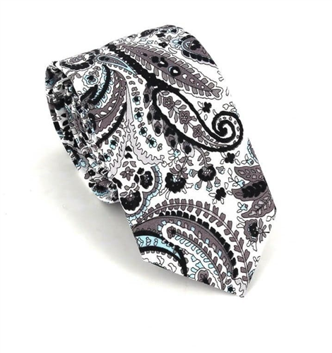 Cravate Étroite Paisley Noire et Blanche