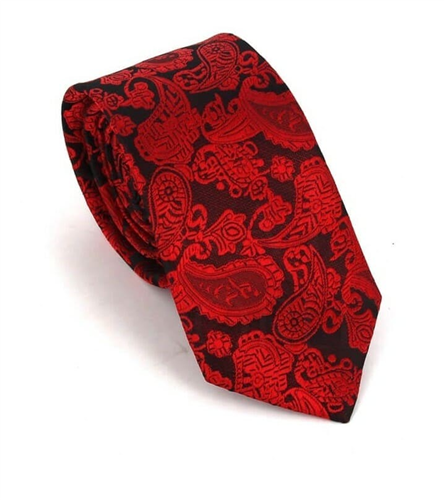 Cravate Étroite Paisley Noire et Rouge