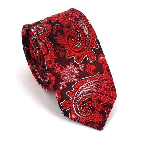 Cravate Étroite Paisley Rouge