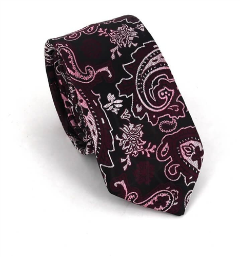Cravate Étroite Paisley Rouge Bordeaux