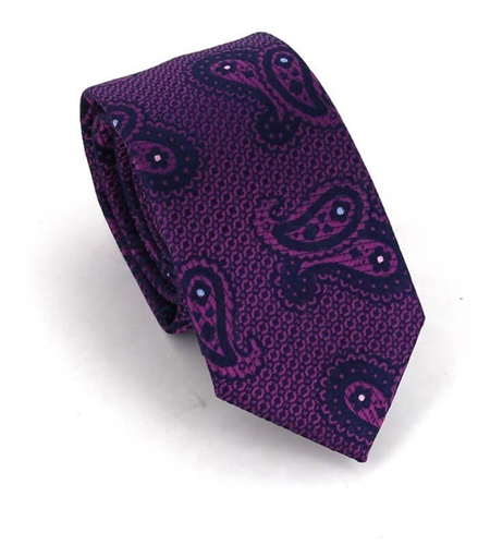 Cravate Étroite Paisley Violet et Bleu