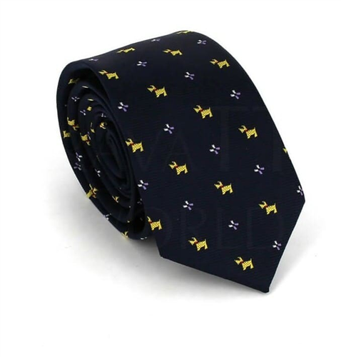 Cravate Étroite à Motif Chiens Marine