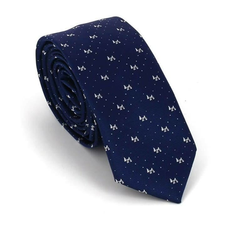 Cravate étroite à pois bleu marine et blanc
