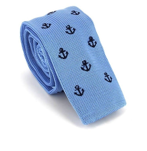 Cravate en tricot ancre bleu ciel