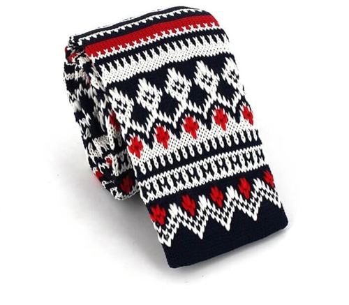 Cravate en tricot bleu à motif hivernal