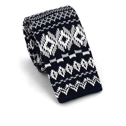 Cravate en tricot bleu à motif hivernal