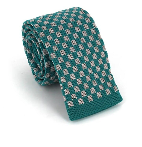 Cravate à carreaux en tricot bleu turquoise et gris