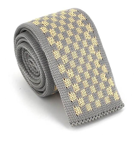 Cravate à carreaux en tricot gris et beige