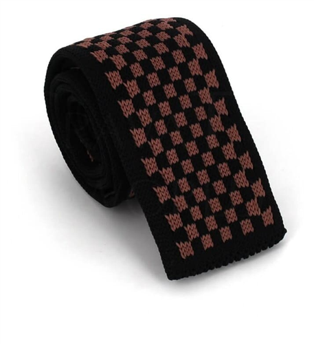 Cravate à carreaux en tricot marron foncé et clair