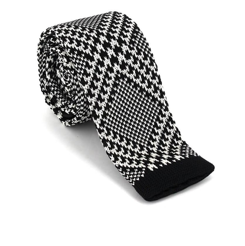 Cravate en tricot imprimée noir et blanc