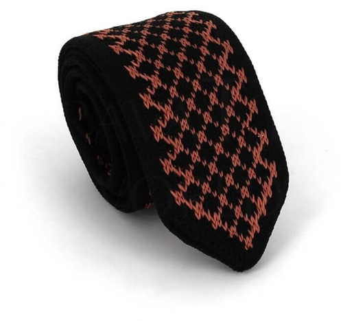 Cravate en tricot imprimée noire et marron