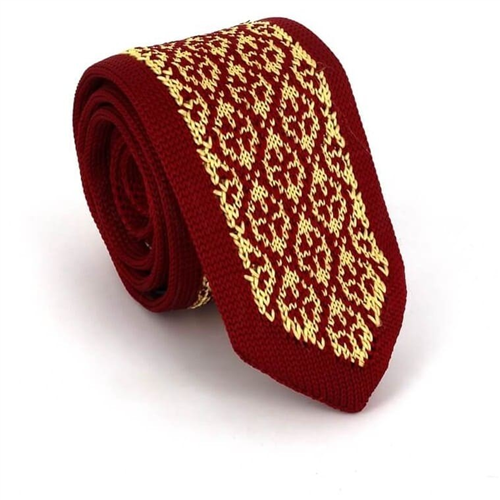Cravate en tricot imprimée rouge et dorée