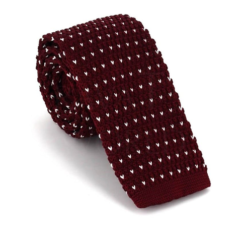 Cravate en tricot grenat avec pois blancs