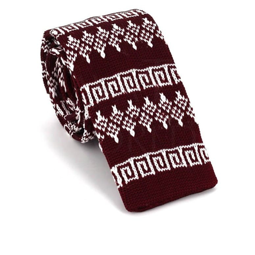 Cravate en tricot bordeaux imprimé hivernal