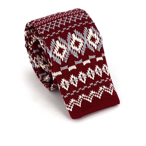 Cravate en tricot bordeaux imprimé hivernal
