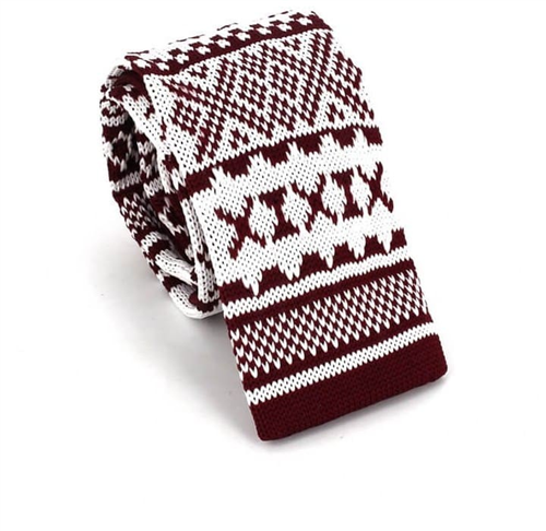 Cravate en tricot bordeaux imprimé hivernal