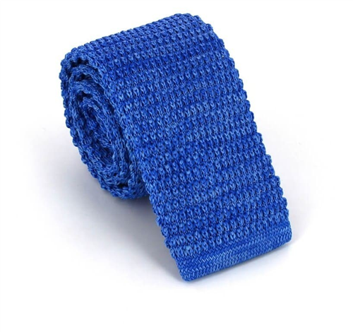 Cravate en tricot chiné bleu