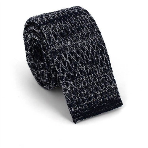 Cravate en tricot chiné bleu foncé et blanc