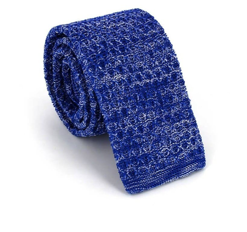Cravate en tricot chiné bleu et blanc