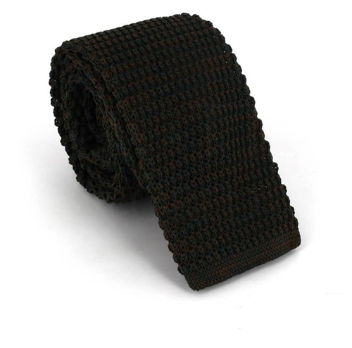 Cravate en tricot chiné marron et vert