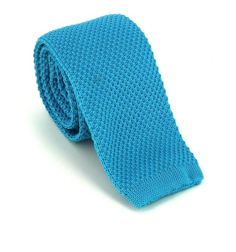 Cravate en tricot unie bleu turquoise