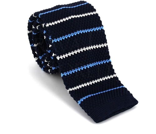 Cravate en tricot à rayures bleu marine