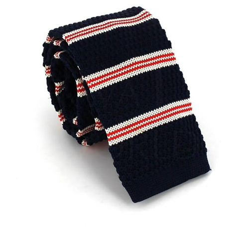 Cravate en tricot à rayures bleu marine