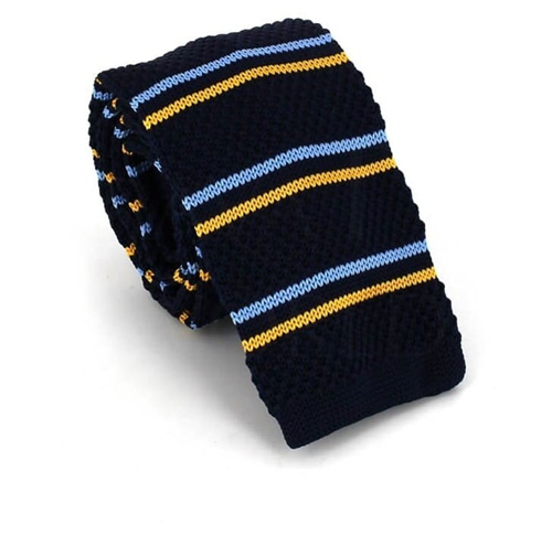Cravate en tricot à rayures bleu marine
