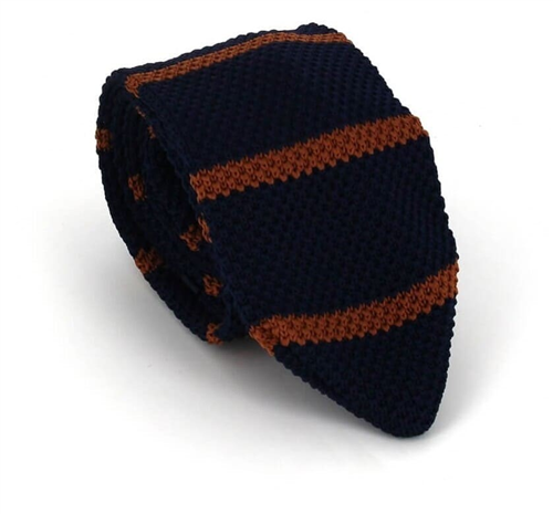 Cravate en tricot à rayures bleues et marron