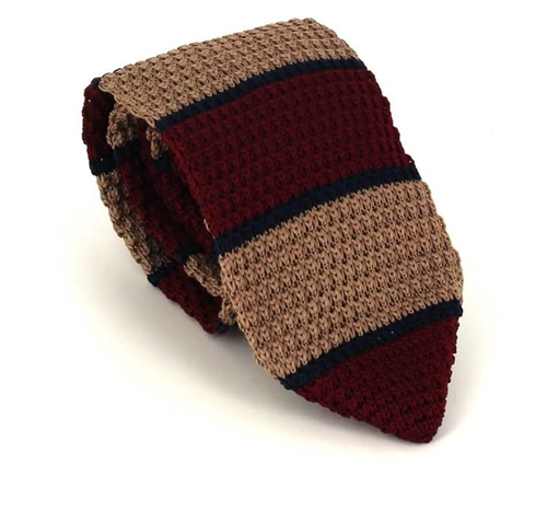Cravate en tricot à rayures beige et marron
