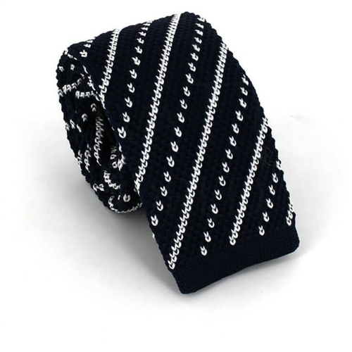 Cravate à rayures diagonales en tricot, bleu marine et blanche