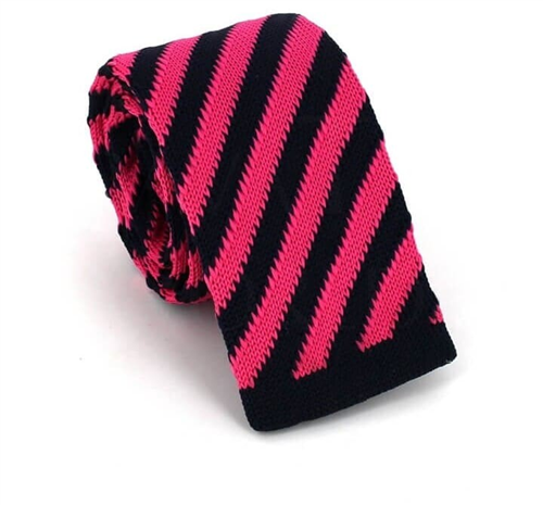 Cravate à rayures diagonales en tricot Bleu foncé et Rose