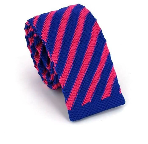 Cravate à rayures diagonales en tricot bleu et rose