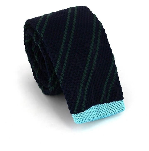 Cravate à rayures diagonales en tricot bleu et vert