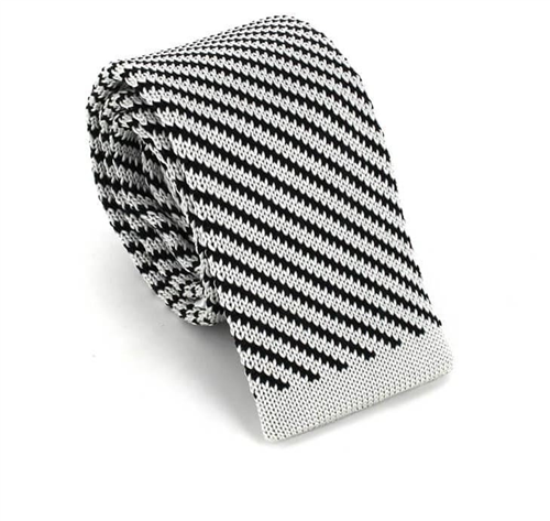 Cravate à rayures diagonales en tricot Gris et Noir