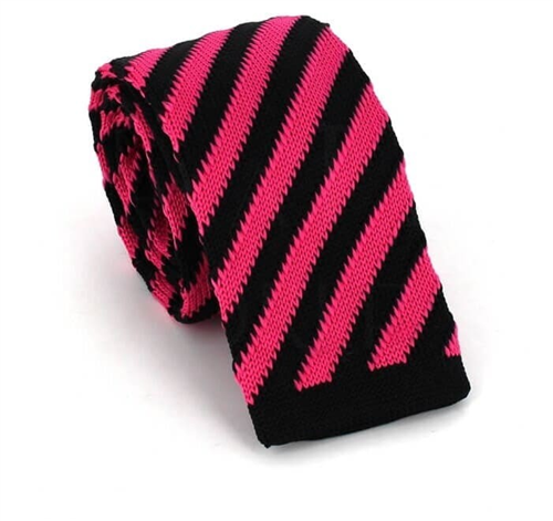 Cravate en tricot à rayures diagonales Noir et Rose
